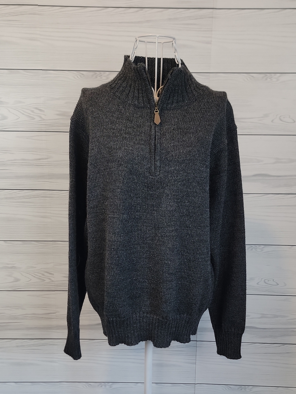 WoolOvers Men's Charcoal Half-Zip Knit Sweater 100% British Wool Size S